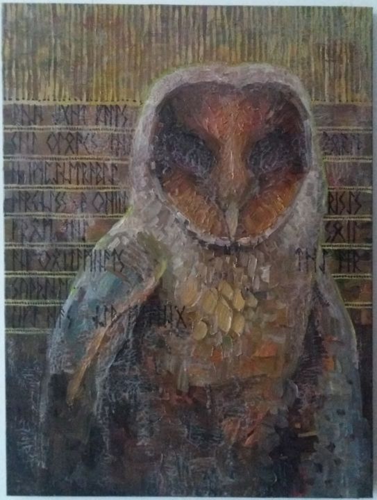 Картина под названием "Dark Owl" - Roman Bats, Подлинное произведение искусства, Масло
