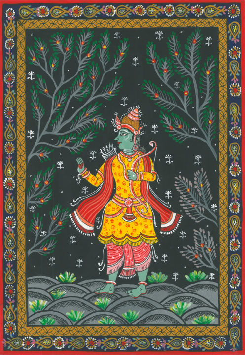 Картина под названием "Ram Avtar of Lord V…" - Drashti [Artist], Подлинное произведение искусства, Акварель