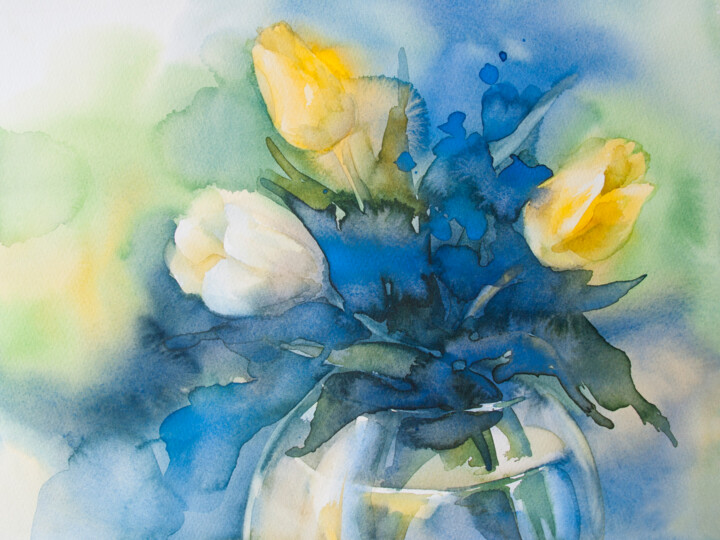 Painting titled "Blue souls" by Longlivernr, Original Artwork, Watercolor