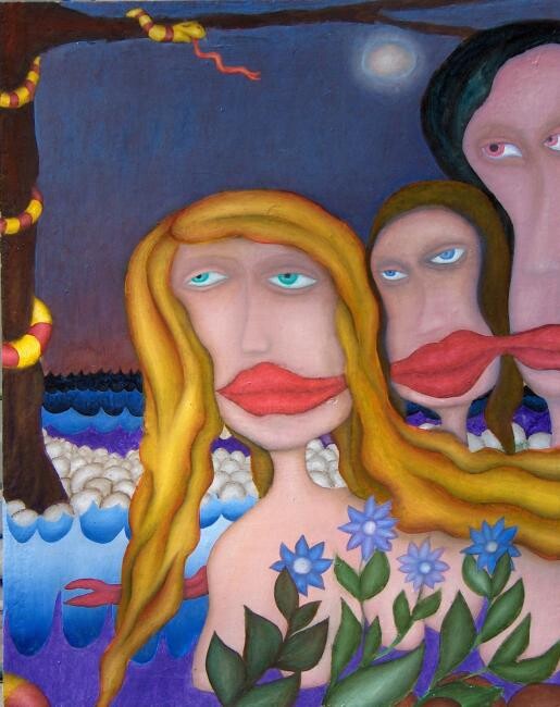 Peinture intitulée "le amiche del serpe…" par Dreand, Œuvre d'art originale