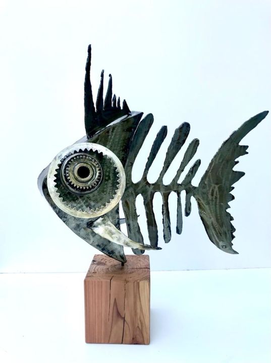 Sculpture titled "Poisson" by Dref, Original Artwork, Metals