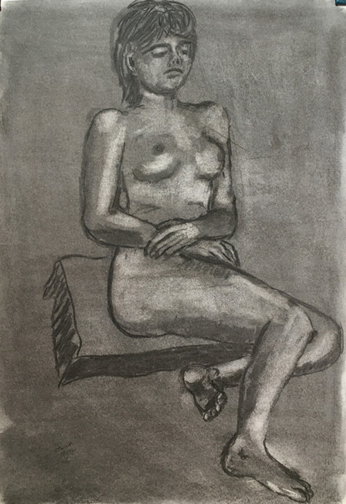 Drawing titled "Female seated nude…" by Simon Farnell, Original Artwork, Charcoal