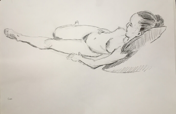 图画 标题为“Pencil study reclin…” 由Simon Farnell, 原创艺术品, 铅笔