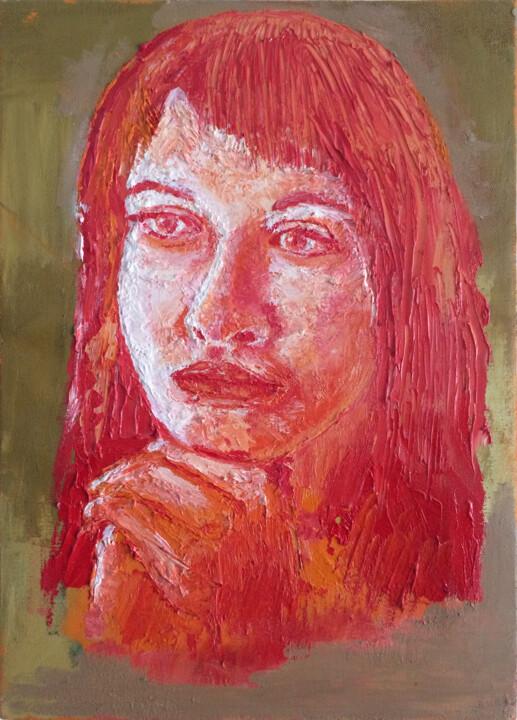 Painting titled "Kate" by Simon Farnell, Original Artwork, Oil Mounted on Other rigid panel