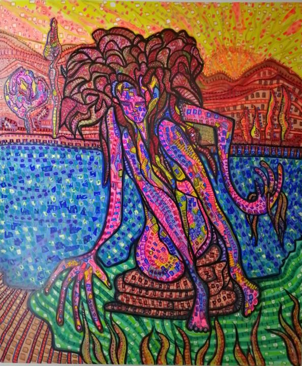 Painting titled "Menina do Rio" by Nelson Jorquera Peralta, Original Art, Acrylic