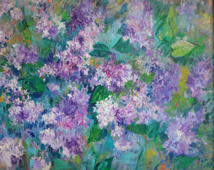 Картина под названием "Сирень цветет и пре…" - Nona Dronova, Подлинное произведение искусства, Масло
