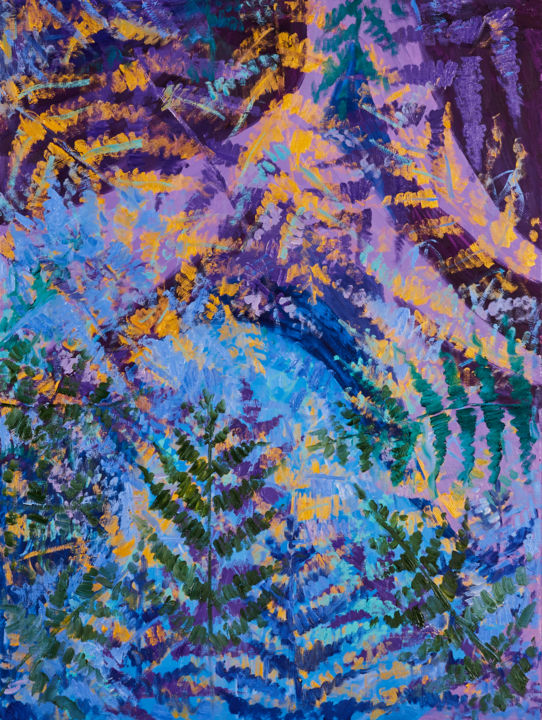 Malerei mit dem Titel "Папоротник в фиолет…" von Nona Dronova, Original-Kunstwerk, Öl