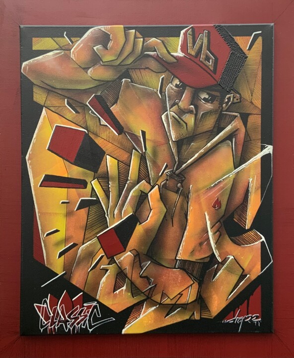 Painting titled "Lotus classic" by Drope, Original Artwork, Spray paint Mounted on Wood Stretcher frame