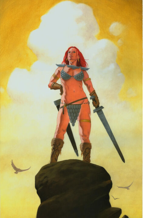 Painting titled "Red Sonja" by Stacy Drum, Original Artwork, Oil