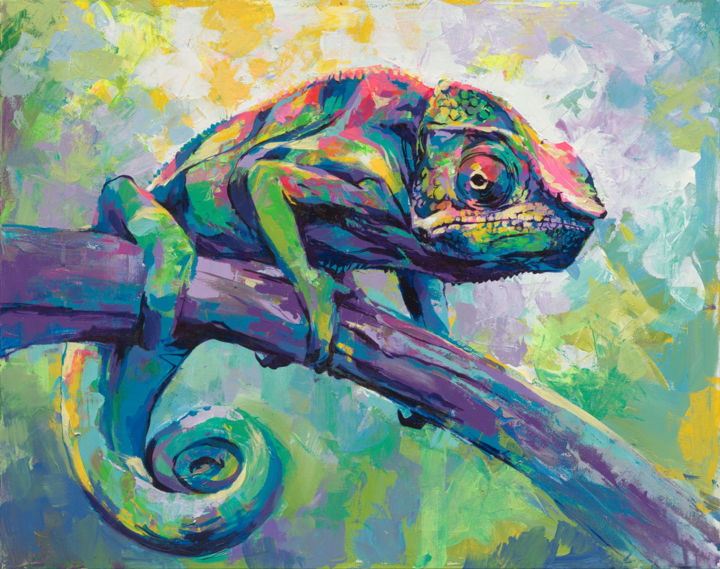 Pasado el propósito compacto Chameleon, Acrylic On 22X28" Canvas, Pintura por Dimitri Sirenko | Artmajeur