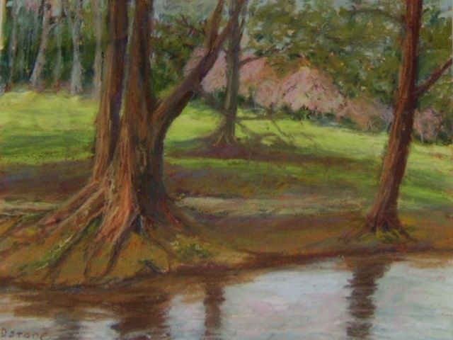 Schilderij getiteld "spring to the river" door Diane Stone, Origineel Kunstwerk, Olie