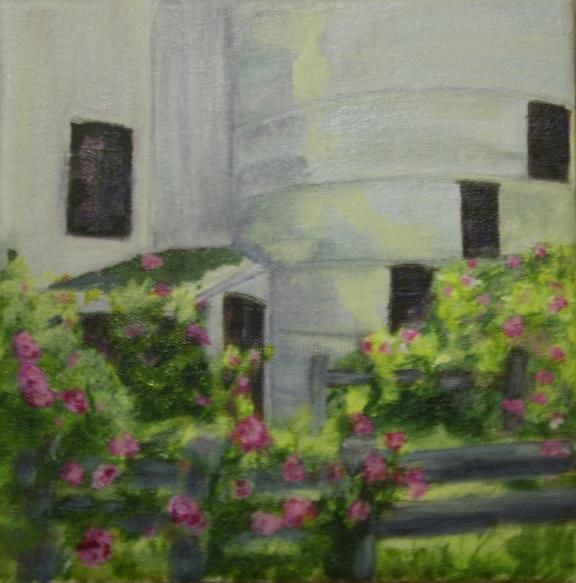 Painting titled "Silo Roses" by Diane Stone, Original Artwork, Oil