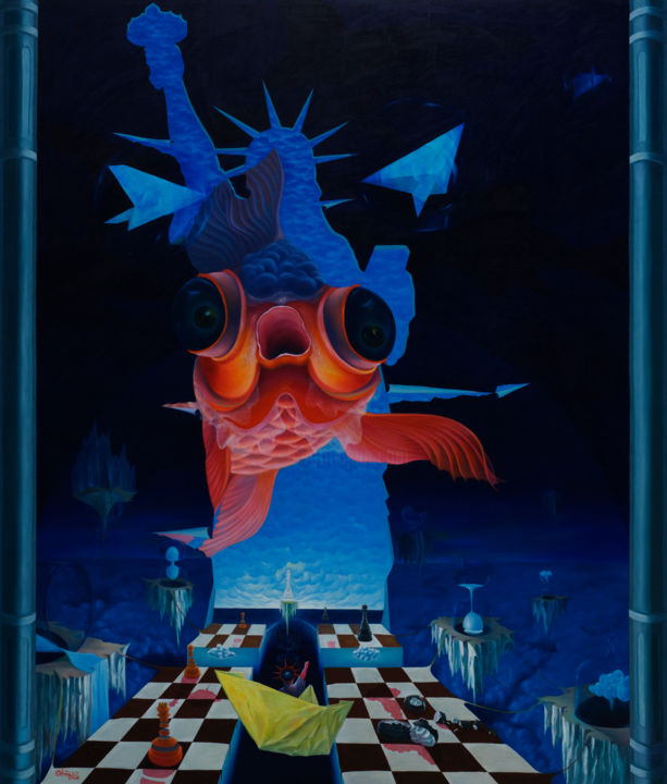 Painting titled "Goldfish of dream 2" by Dam Tung, Original Art, Oil