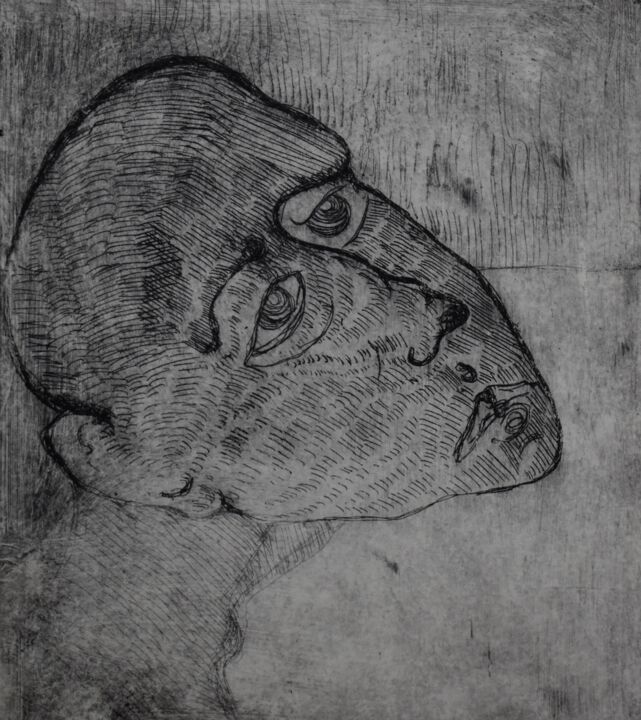 Gravures & estampes intitulée "Grief" par Du-Du Shahane Shahbazyna, Œuvre d'art originale, Eau-forte