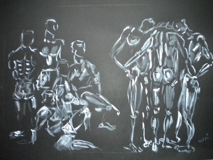 Painting titled "les nus et les pas…" by Herve Yann Dubois, Original Artwork, Gouache