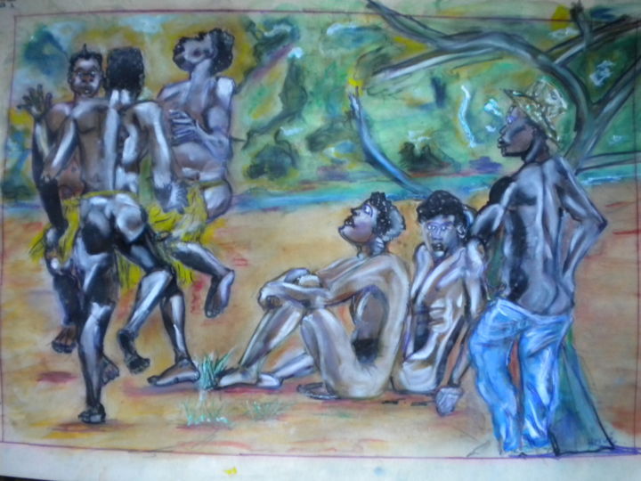 Painting titled "moments festifs" by Herve Yann Dubois, Original Artwork, Gouache