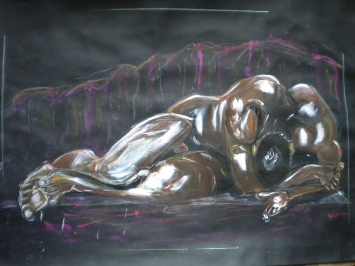 Schilderij getiteld "GRAND SOMMEIL" door Herve Yann Dubois, Origineel Kunstwerk, Gouache