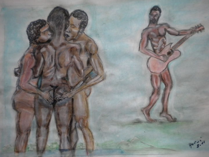 Peinture intitulée "ph la VALSE à TROI…" par Herve Yann Dubois, Œuvre d'art originale, Gouache