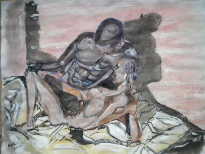 Painting titled "duerme negritos" by Herve Yann Dubois, Original Artwork, Gouache