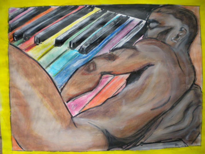 Peinture intitulée "PIANO à hooooooooo" par Herve Yann Dubois, Œuvre d'art originale, Gouache