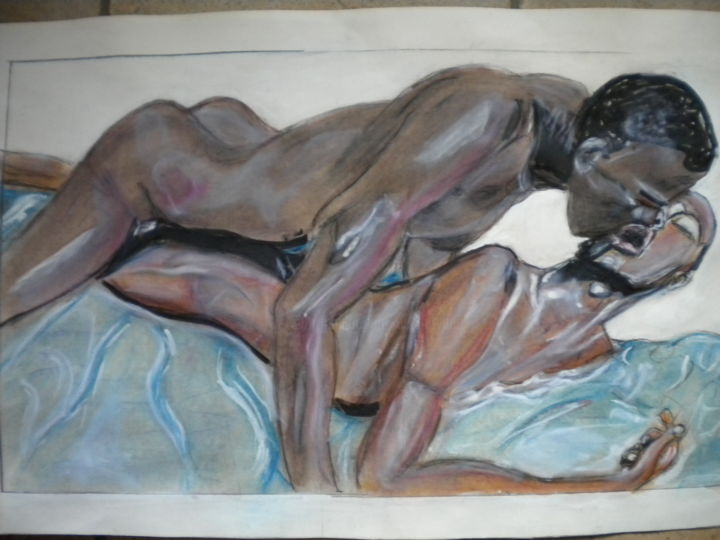 「embrasse moi」というタイトルの絵画 Herve Yann Duboisによって, オリジナルのアートワーク, グワッシュ水彩画