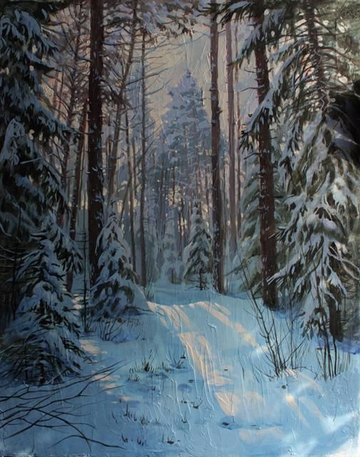 Painting titled "Солнце в лесу" by Andrey Dubrovin, Original Artwork