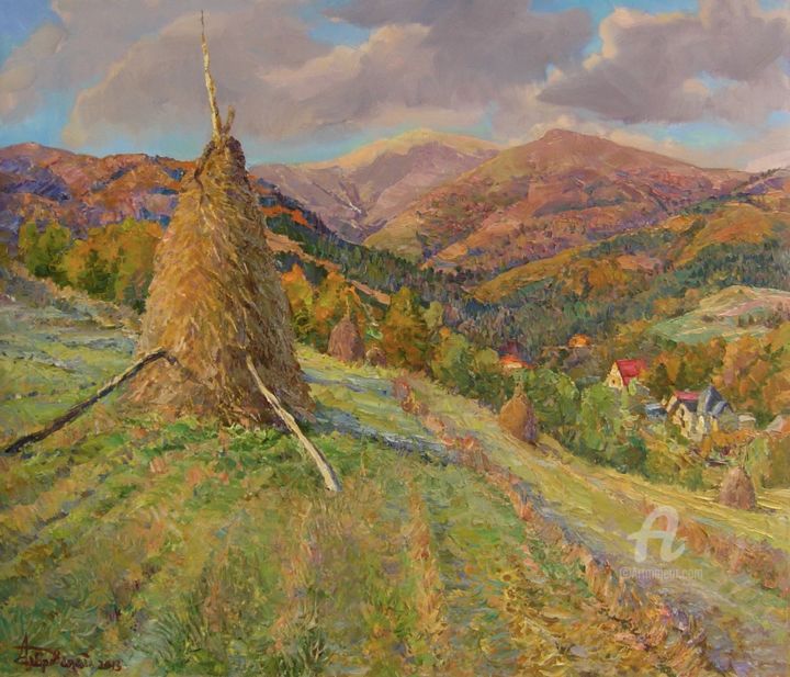 Peinture intitulée "Mountain landscape…" par Aleksandr Dubrovskyy, Œuvre d'art originale, Huile Monté sur Châssis en bois