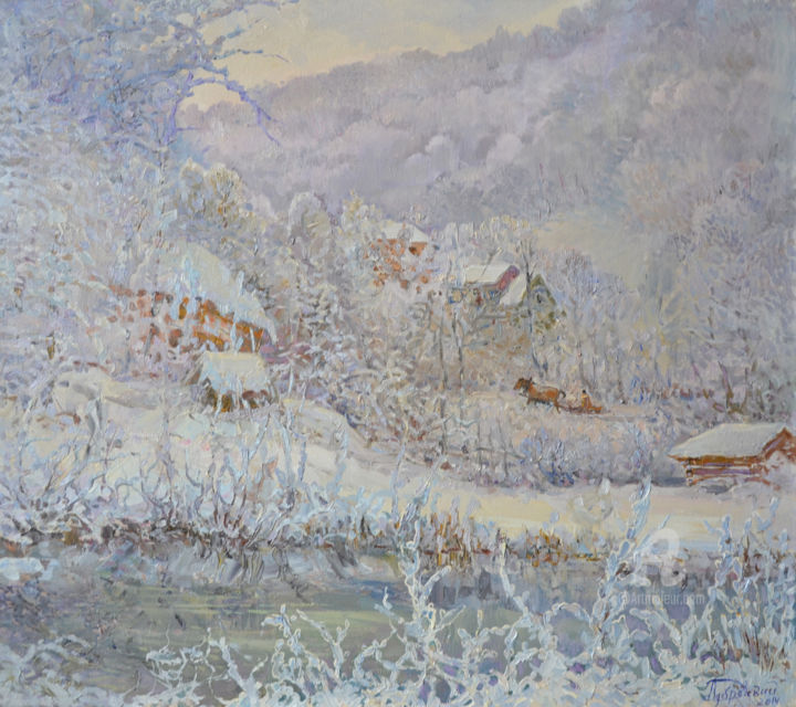 Картина под названием "Winter's tale" - Aleksandr Dubrovskyy, Подлинное произведение искусства, Масло Установлен на Деревянн…