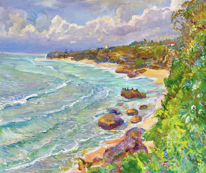 Картина под названием "Bali - Beautiful wa…" - Aleksandr Dubrovskyy, Подлинное произведение искусства, Масло Установлен на Д…