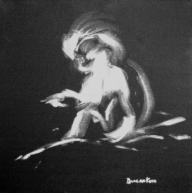 Peinture intitulée "petit singe albinos" par Monique Ducarton, Œuvre d'art originale, Huile