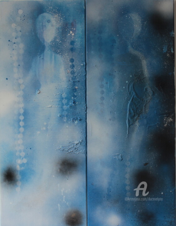 Pintura intitulada "Diptyque bleu" por Duc Evelyna, Obras de arte originais, Acrílico Montado em Armação em madeira