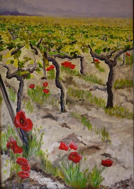 Painting titled "Coquelicots dans le…" by Gérard Duchêne, Original Artwork, Oil