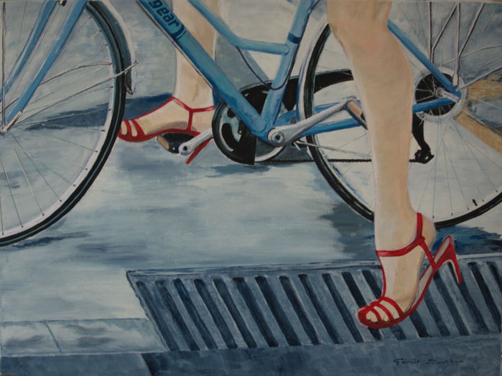 Malerei mit dem Titel "la-bicyclette-bleue…" von Gérard Duchêne, Original-Kunstwerk, Acryl