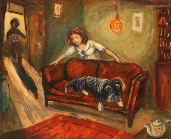 Schilderij getiteld ""Love the Dog and C…" door Dudley, Origineel Kunstwerk, Olie