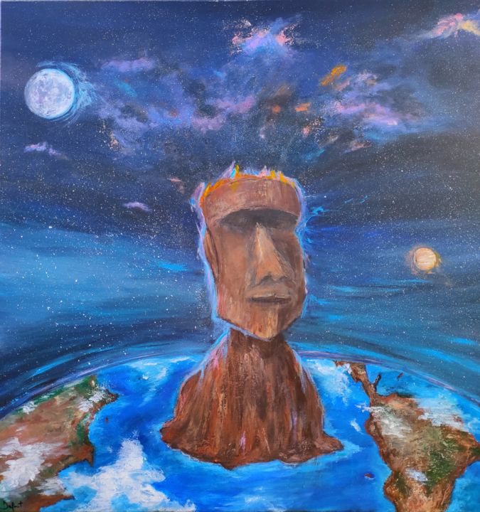 Peinture intitulée "L'île de Pâques" par Jeremy Duforest, Œuvre d'art originale, Acrylique