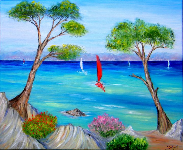 Peinture intitulée "Evasion sur l'ile d…" par Jeremy Duforest, Œuvre d'art originale, Huile