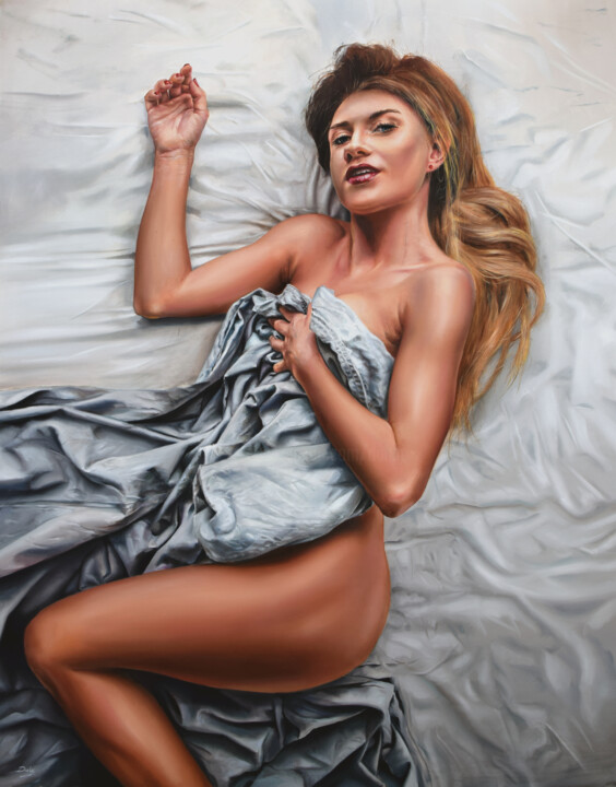 Painting titled "Morning" by Peter Duhaj, Original Artwork, Oil Mounted on Wood Stretcher frame