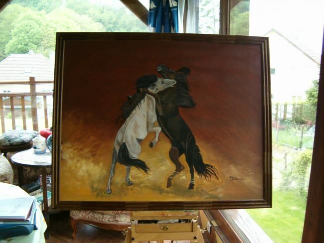 Painting titled "Chevaux sauvages" by Simone Duhamel, Original Artwork