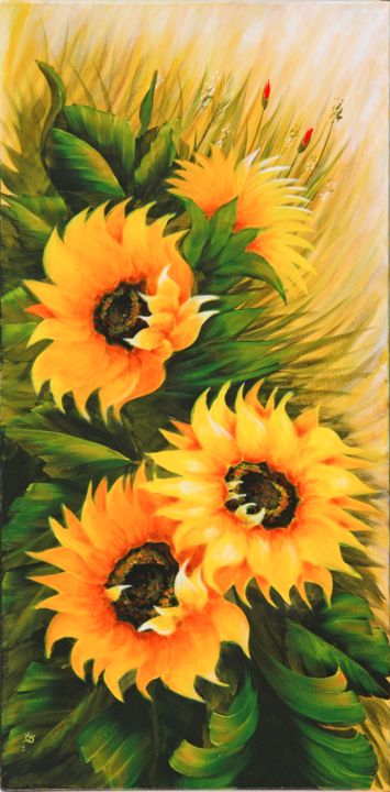 Painting titled "Sonnenblumen" by Alois Baumgartner, Original Artwork