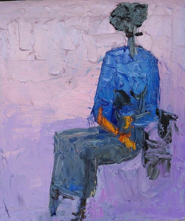 Painting titled "Blue Black Lady" by Duke Asidere, Original Artwork, Acrylic