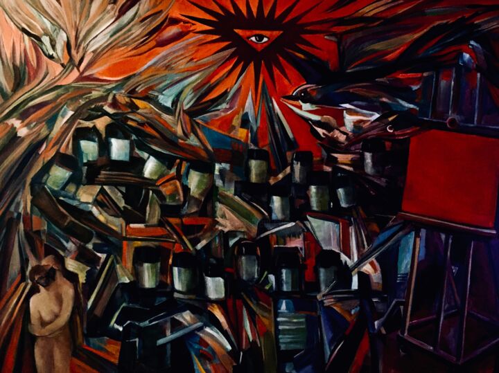 Painting titled "Eye of Pandemic" by Irena Dukule, Original Artwork, Oil