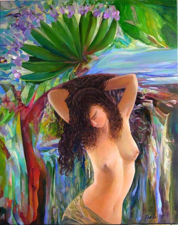 Malerei mit dem Titel "Paradise Garden" von Irena Dukule, Original-Kunstwerk, Öl
