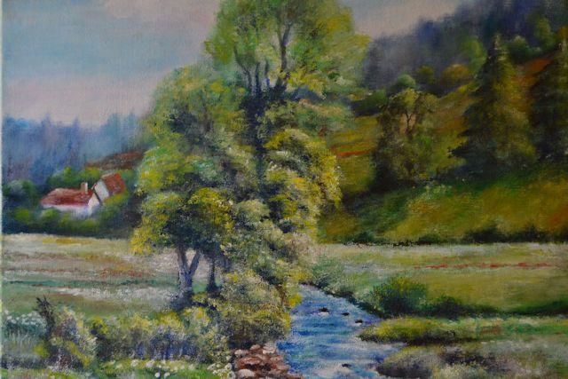 Painting titled "Rivière au pied des…" by Dumamar, Original Artwork