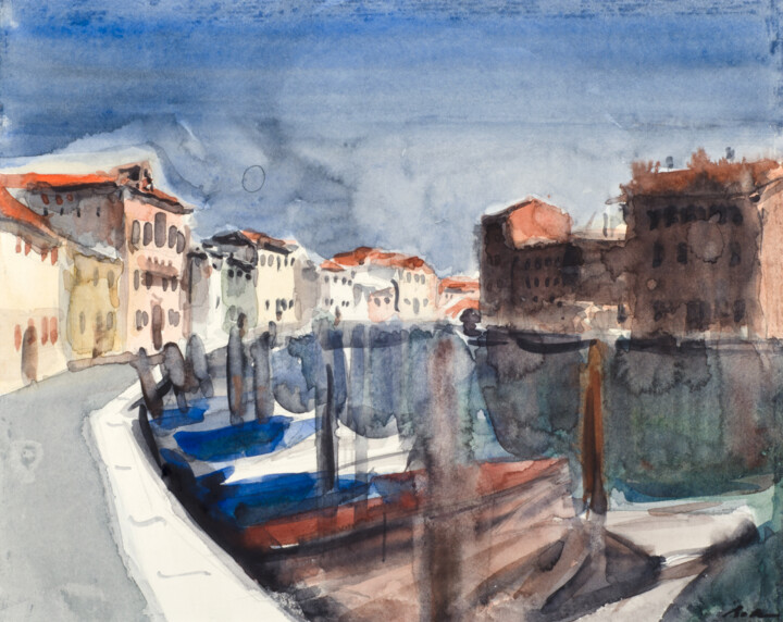 Painting titled "Blue Murano" by Dumitru Bostan, Original Artwork, Watercolor Mounted on Cardboard