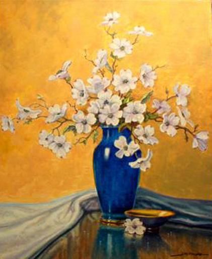 Painting titled "Dogwood flowers wit…" by John Hudson Hawke, Original Artwork, Oil