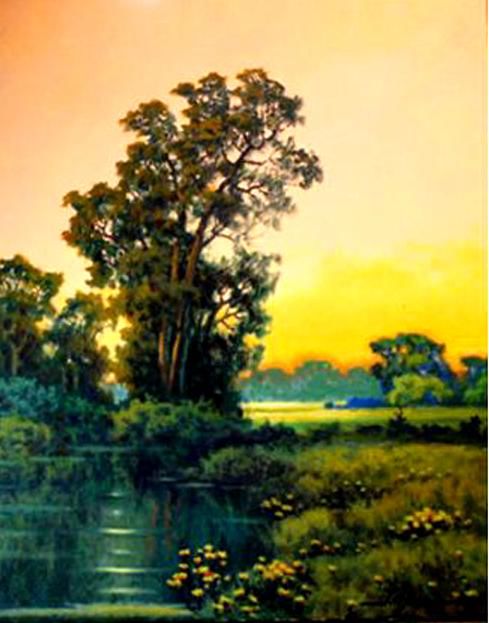 Painting titled "Evening Glow" by John Hudson Hawke, Original Artwork, Acrylic