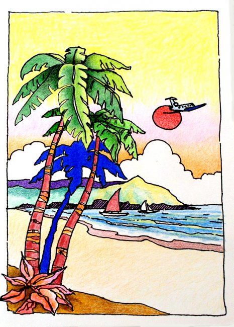 图画 标题为“Tropic Shores” 由John Hudson Hawke, 原创艺术品