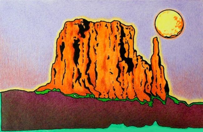 Drawing titled "Arizona Sunset" by John Hudson Hawke, Original Artwork