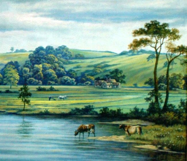 Pittura intitolato "Cambridgeshire" da John Hudson Hawke, Opera d'arte originale, Olio