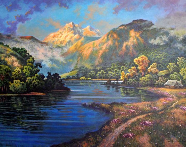 Painting titled "Mountain Home" by John Hudson Hawke, Original Artwork, Acrylic